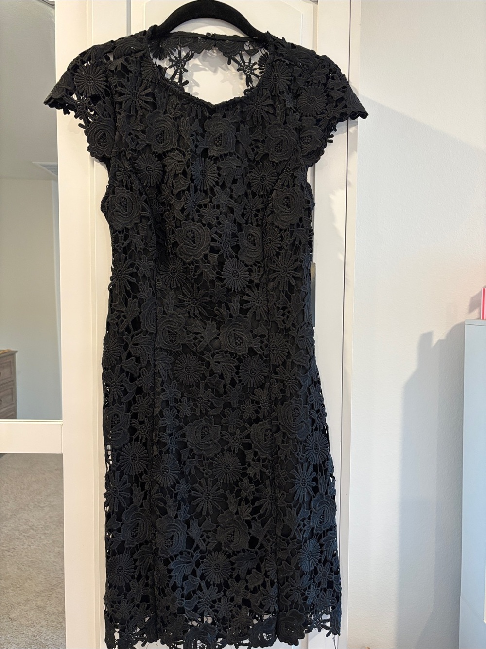 Lulus Black Floral Crochet Sheath Dress